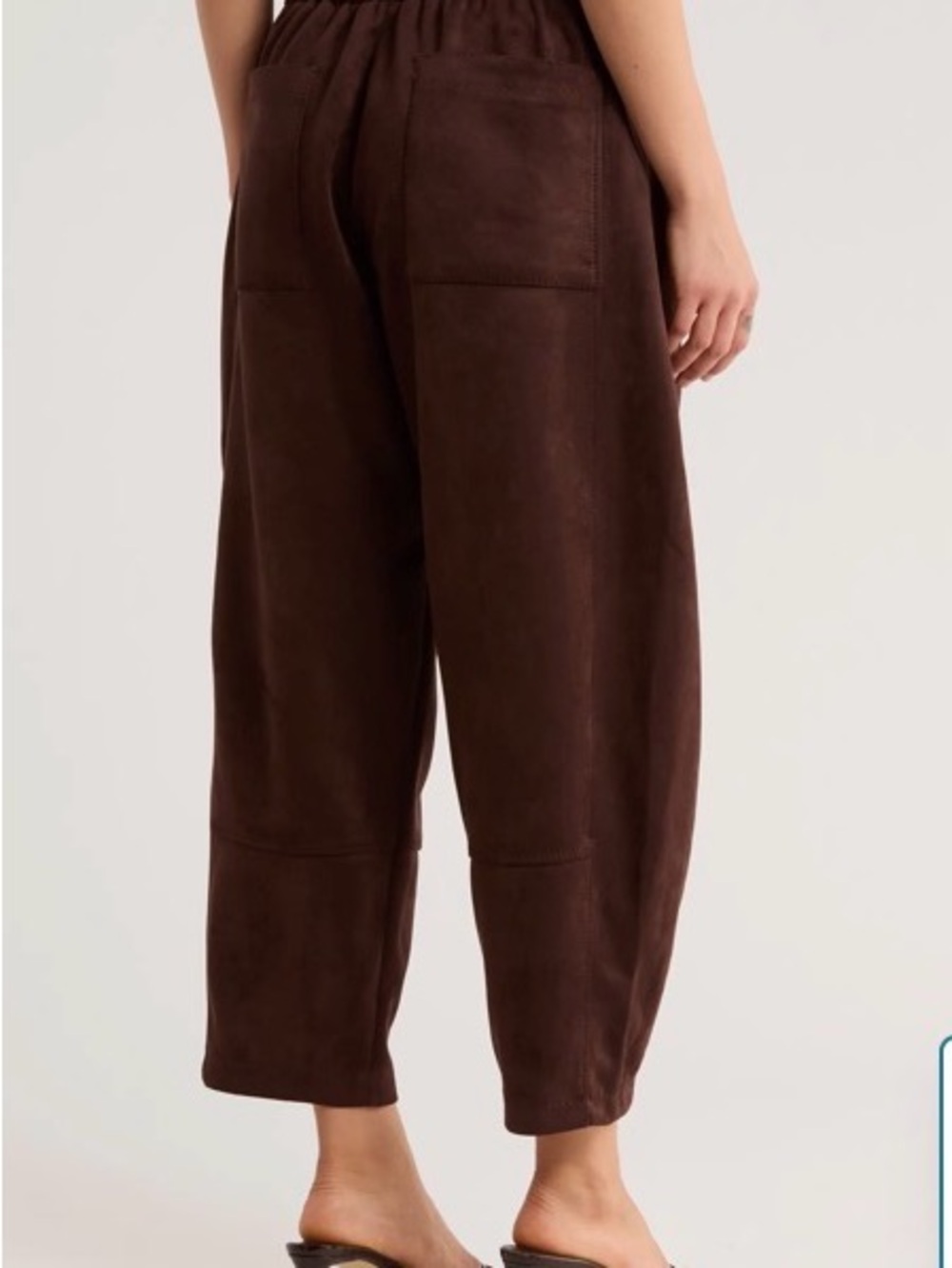 Max Studio Brown Elastic-Waist Faux Suede Barrel Tapered Pants - Picture 2 of 7